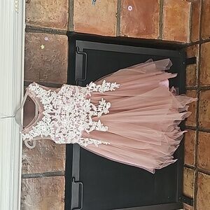 JJ's Bridal dusky rose floral satin lined flower girl dress fairy dress up 4t